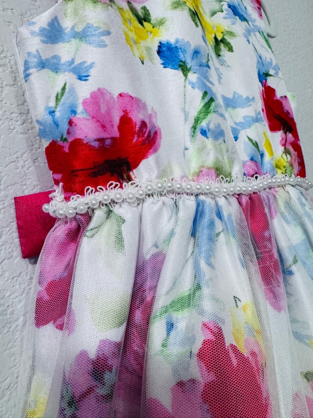 Sorbet Girl’s White Floral Sleeveless Party Dress with Multicolor Blooms. Size 6 - Picture 4 of 13